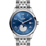Tudor 1926 Luna 39mm Mens Watch Steel Case Moon Phase Indicator Blue Dial