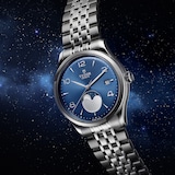 Tudor 1926 Luna 39mm Mens Watch Steel Case Moon Phase Indicator Blue Dial