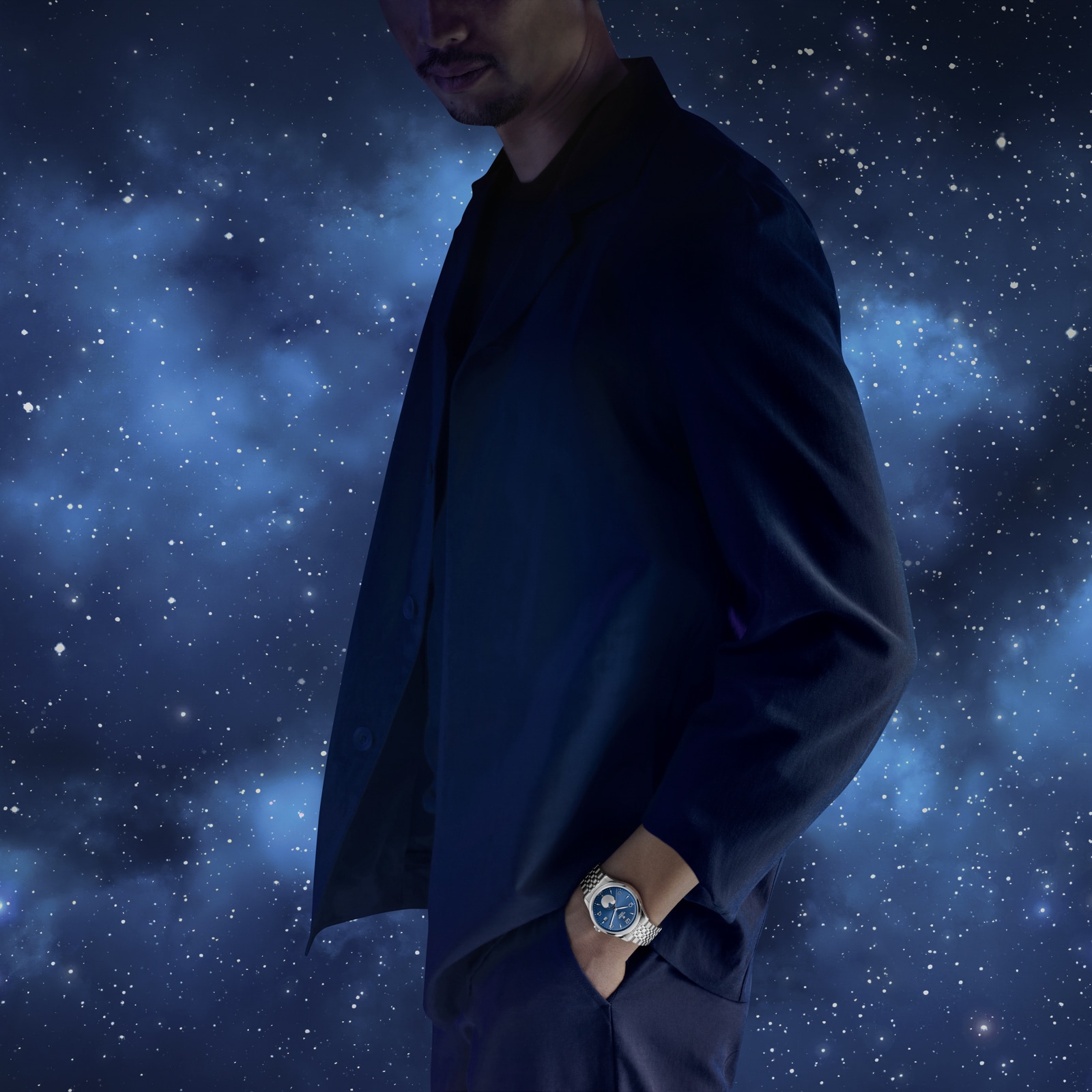 Tudor 1926 Luna 39mm Mens Watch Steel Case Moon Phase Indicator Blue Dial