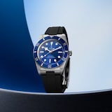 Tudor Black Bay 54 37mm Steel Case Rubber Strap Watch Blue