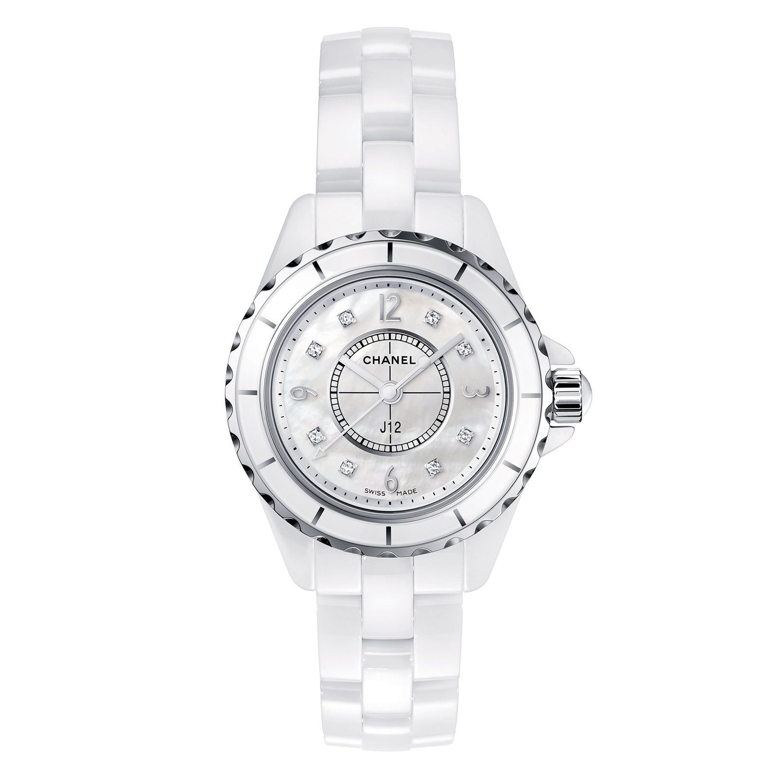 White chanel 2025 watch with diamonds