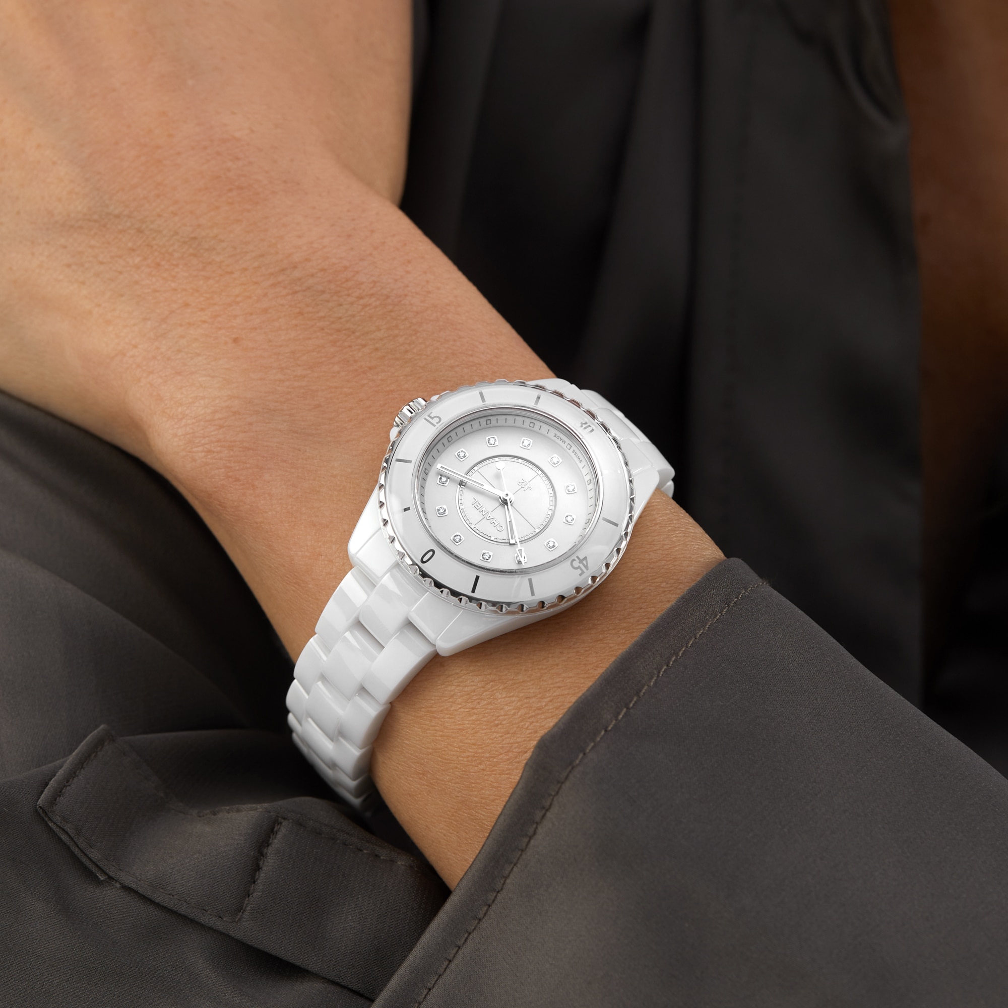 Chanel white clearance watch with diamonds