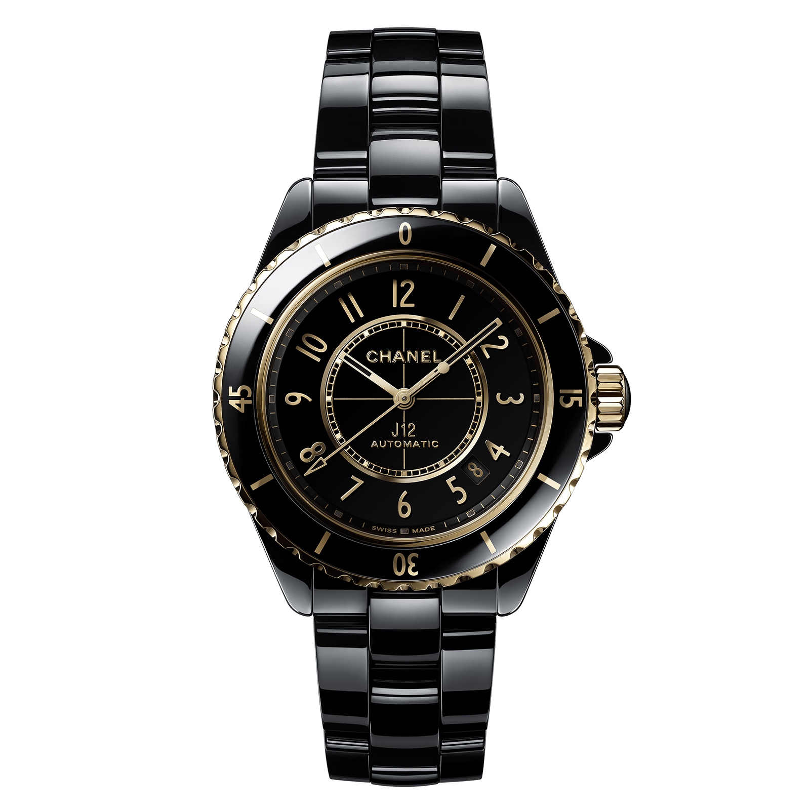 Chanel J12 Black Ceramic and Gold 38mm White Dial Automatic Watch