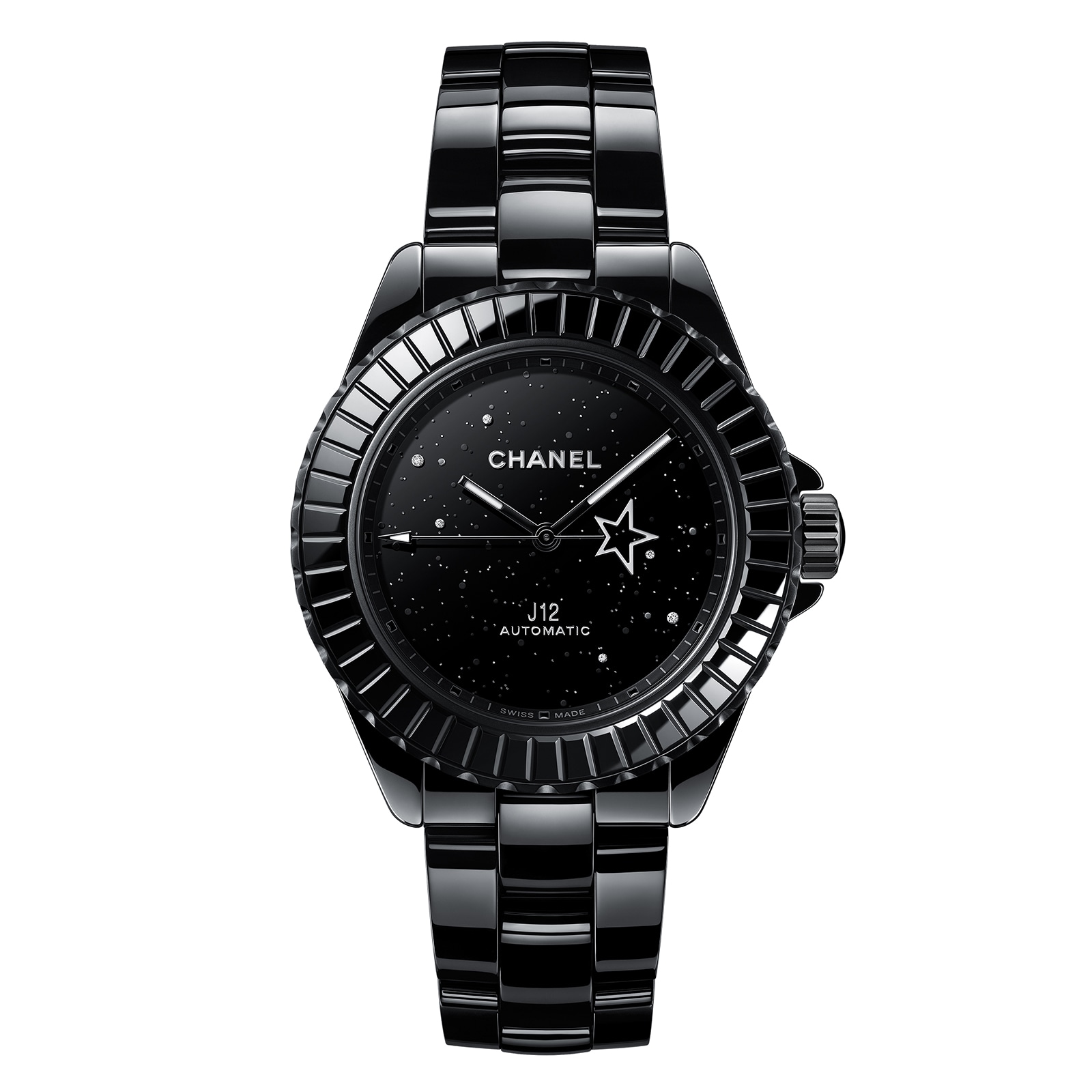 J12 Interstellar Black Ceramic 38mm Black Dial Automatic Ladies Watch