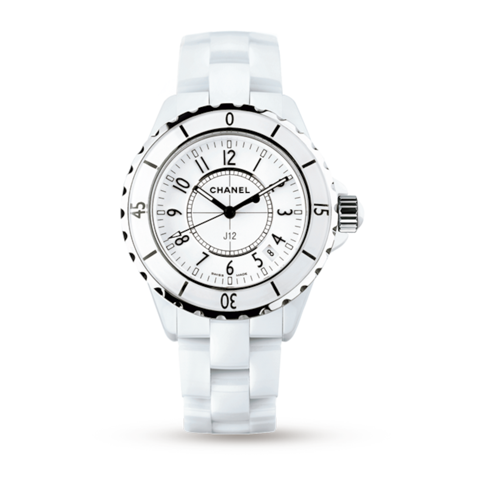 CHANEL J12 33mm H0968 Date Ceramic Quartz White Dial Ladies Watch