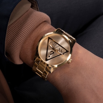 Guess Badge 44mm Mens Watch Gold