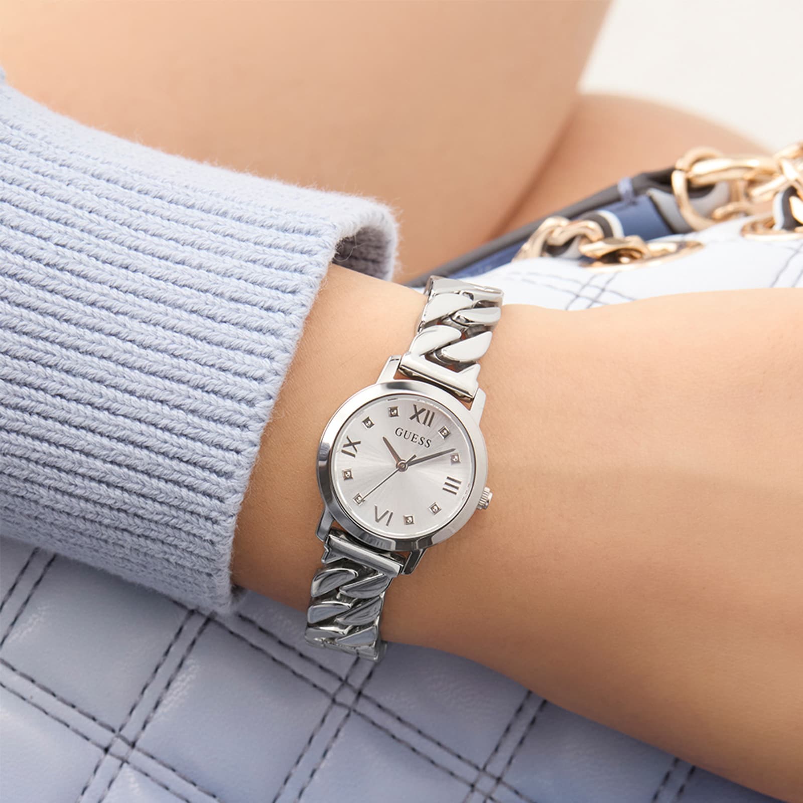 Guess Chime 25mm Ladies Watch Silver Guess Chime 25mm Ladies Watch Silver