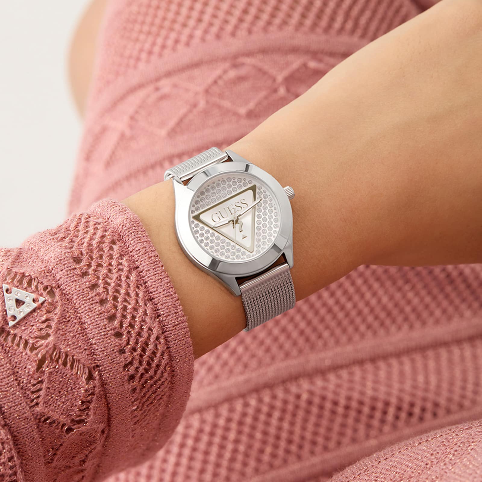 Guess Glitz Plaque 34mm Ladies Watch Silver