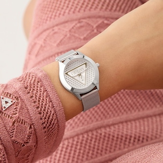 Guess Glitz Plaque 34mm Ladies Watch Silver
