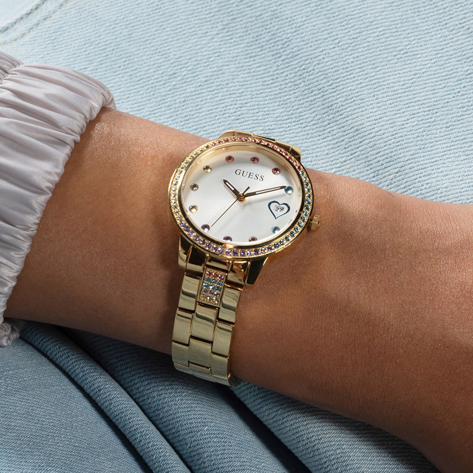 Guess Three Of Hearts 34mm Ladies Watch Silver