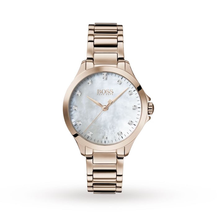 BOSS Diamond Bracelet Strap Watch, Rose Gold/Mother of Pearl Ladies Watch 32mm