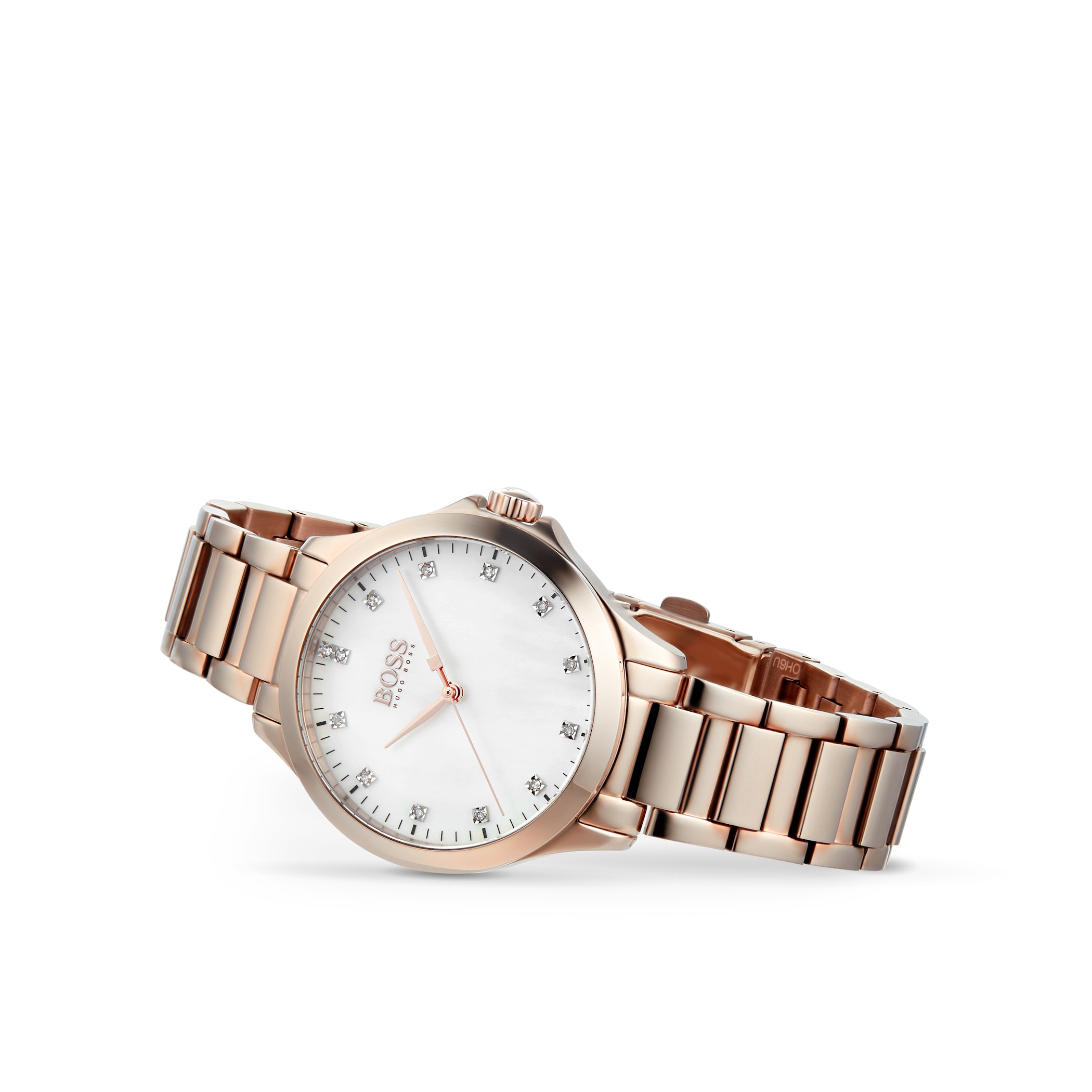 BOSS Diamond Bracelet Strap Watch, Rose Gold/Mother of Pearl Ladies Watch 32mm BOSS Diamond Bracelet Strap Watch, Rose Gold/Mother of Pearl Ladies Watch 32mm