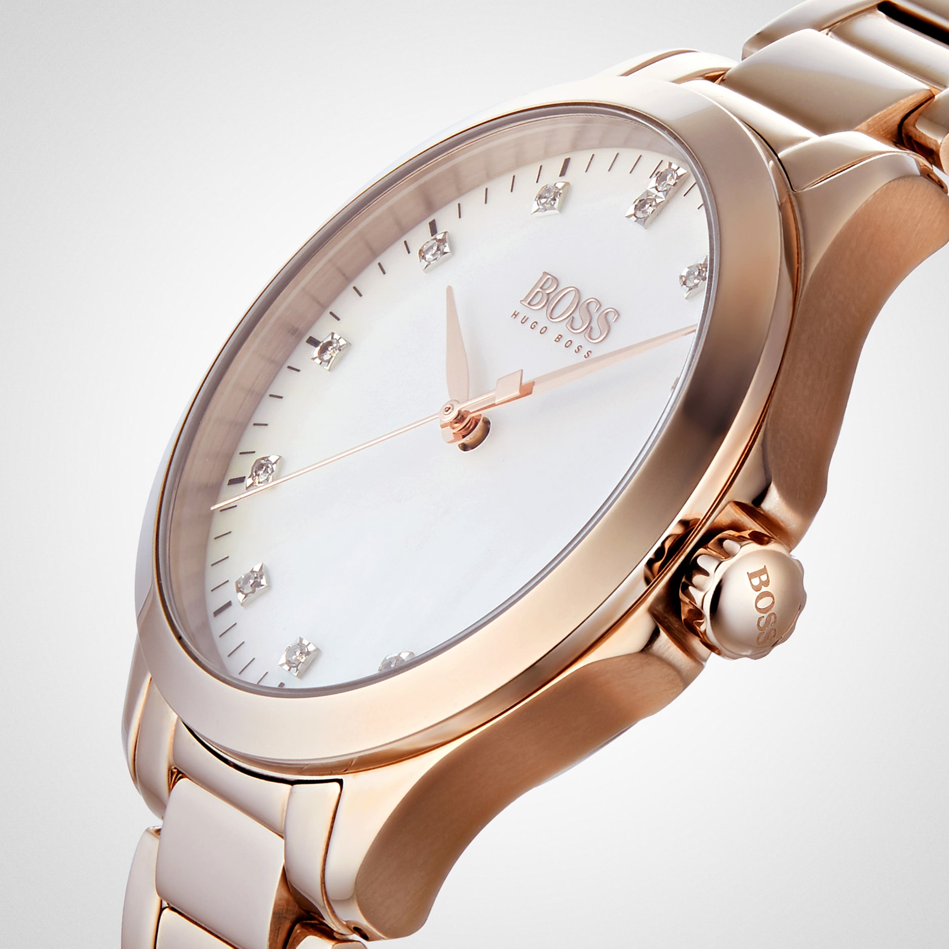 BOSS Diamond Bracelet Strap Watch, Rose Gold/Mother of Pearl Ladies Watch 32mm BOSS Diamond Bracelet Strap Watch, Rose Gold/Mother of Pearl Ladies Watch 32mm