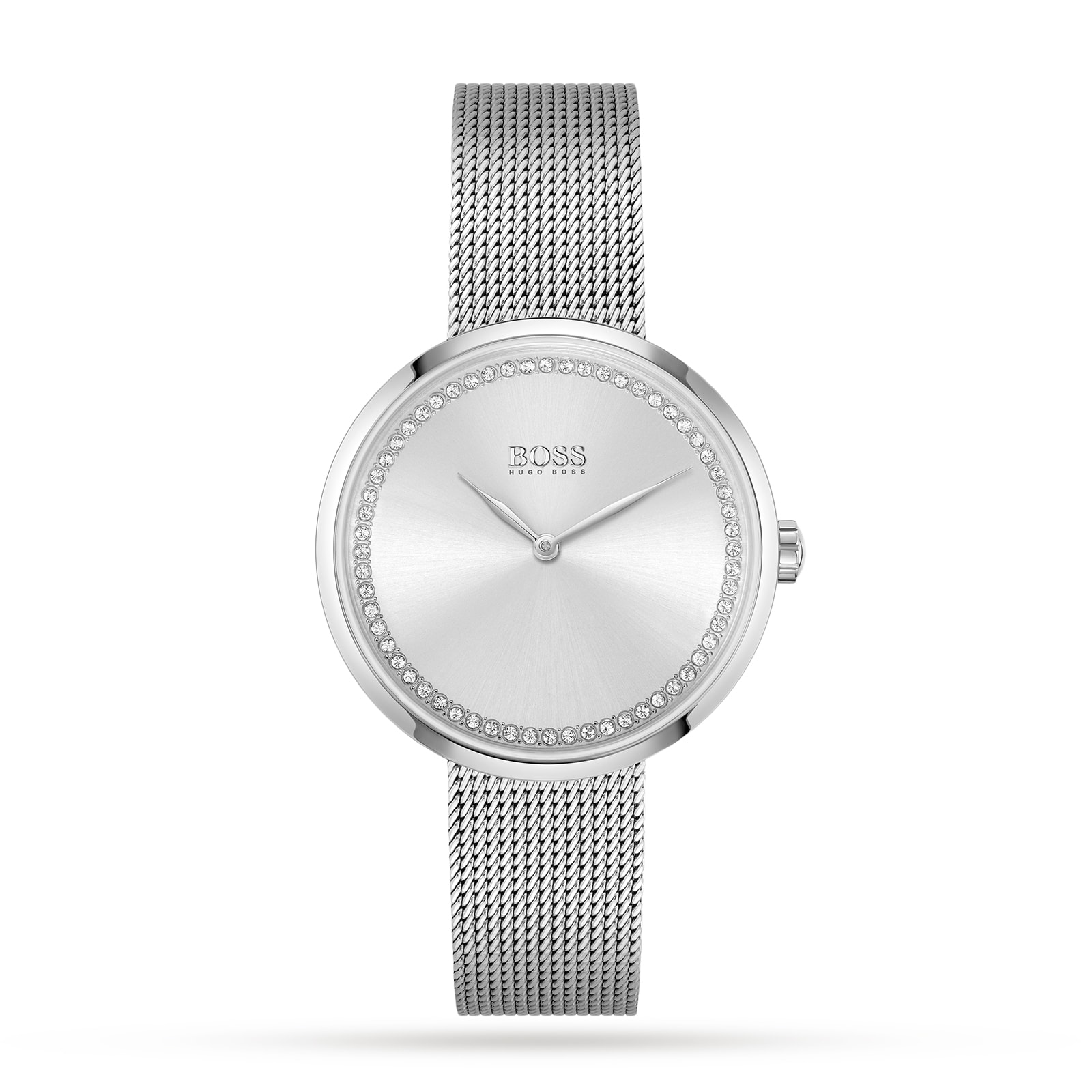 Praise Crystal Mesh Bracelet Strap Watch, Silver Ladies Watch 36mm