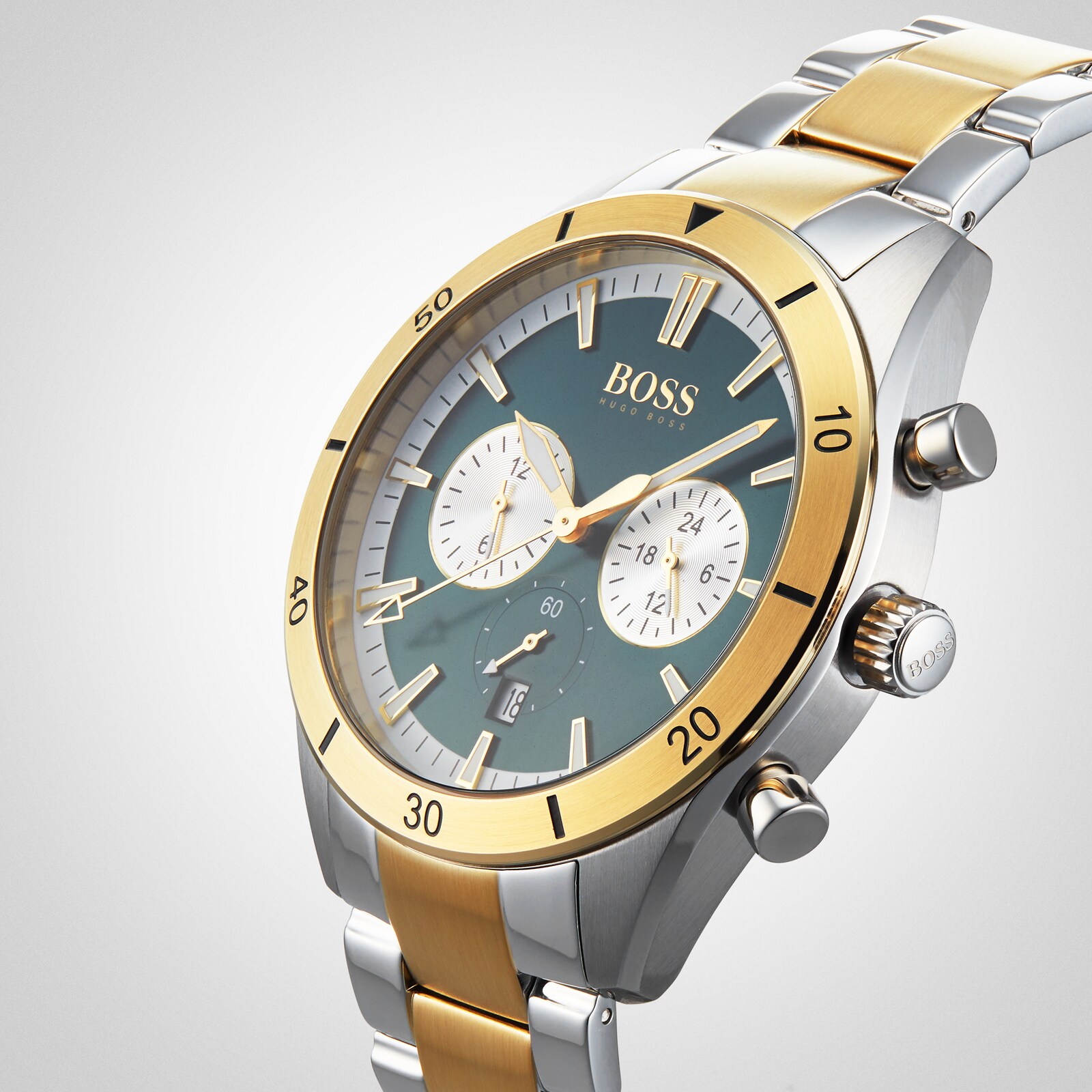 BOSS Santiago Chronograph Date Bracelet Strap Watch, Silver/Gold GQ