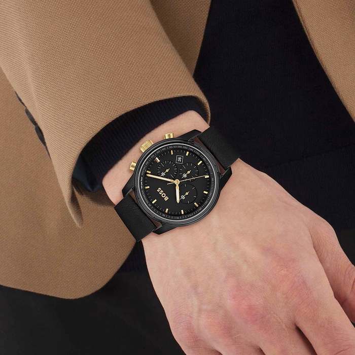 BOSS Trace 44mm Mens Leather strap Watch