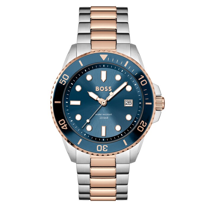BOSS Ace Carnation Gold IP Bracelet 43mm Watch Blue