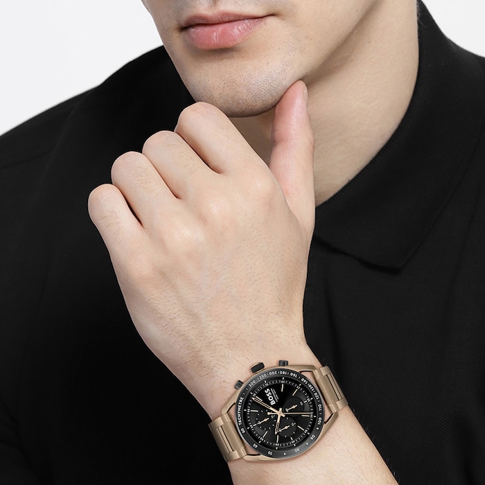 BOSS Centre Court Beige IP 44mm Mens Watch Black