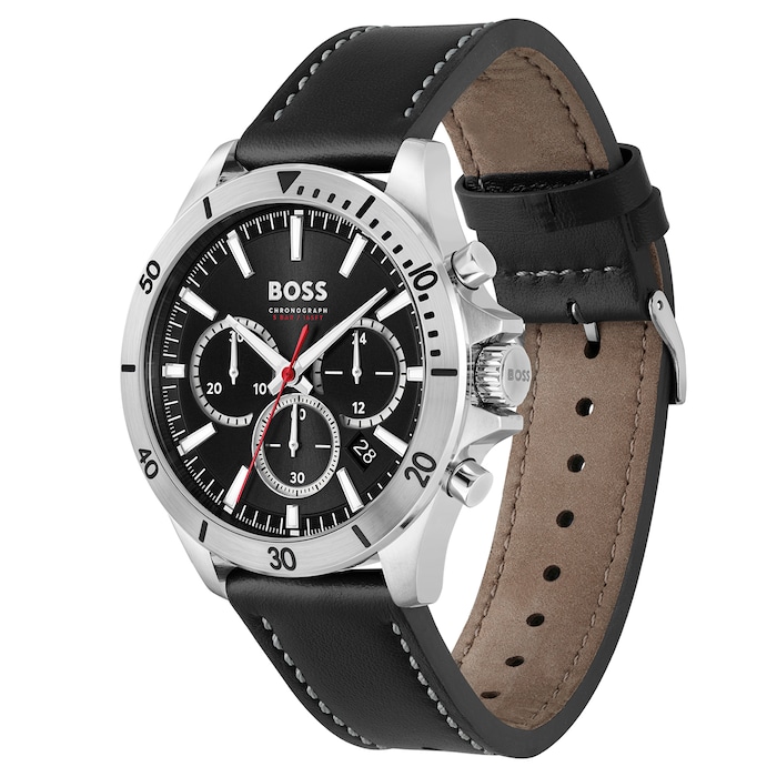 BOSS Troper Chronograph Leather Strap 44mm Mens Watch Black