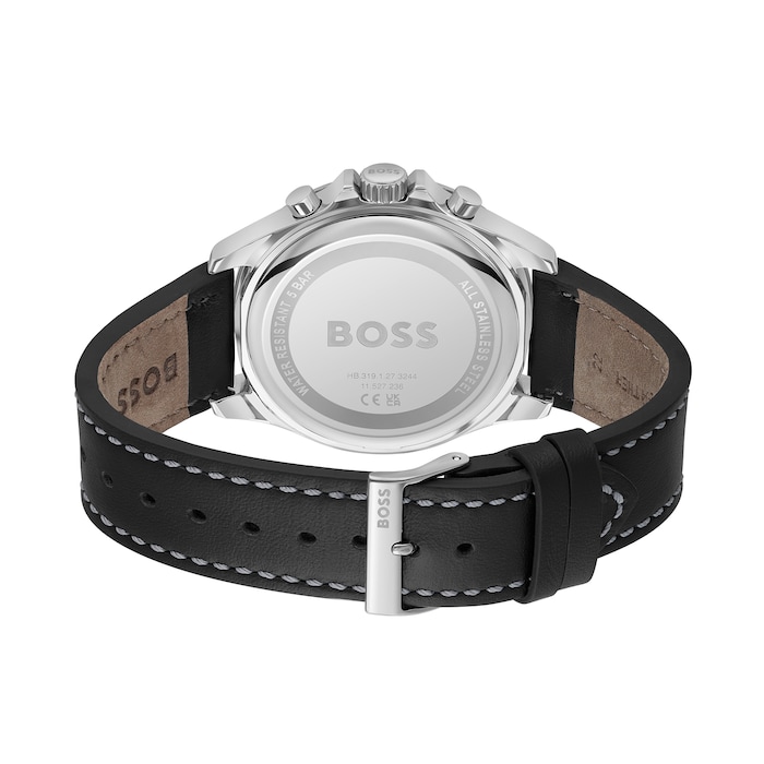 BOSS Troper Chronograph Leather Strap 44mm Mens Watch Black