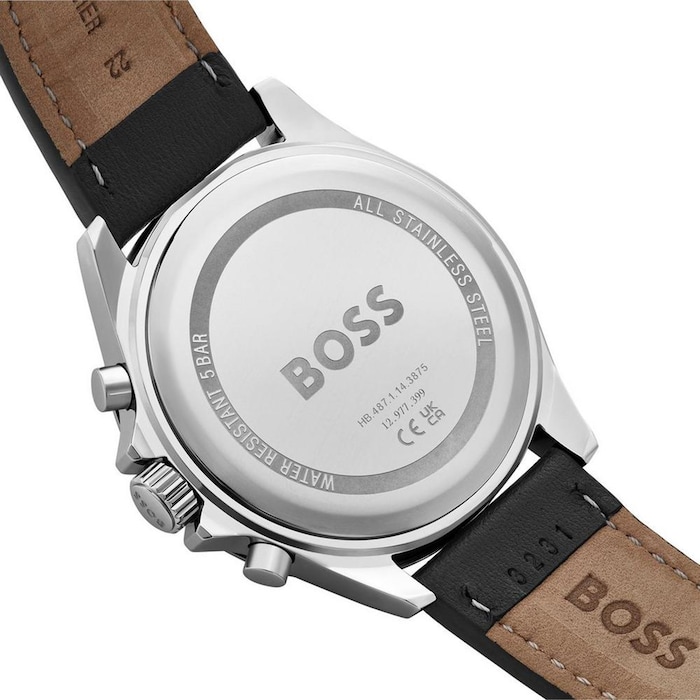 BOSS Troper Chronograph Leather Strap 44mm Mens Watch Black