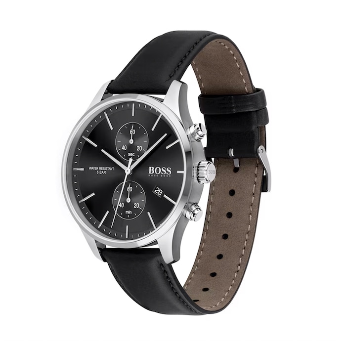 BOSS Confidence 42mm Mens Watch and Leather Bracelet Gift Set