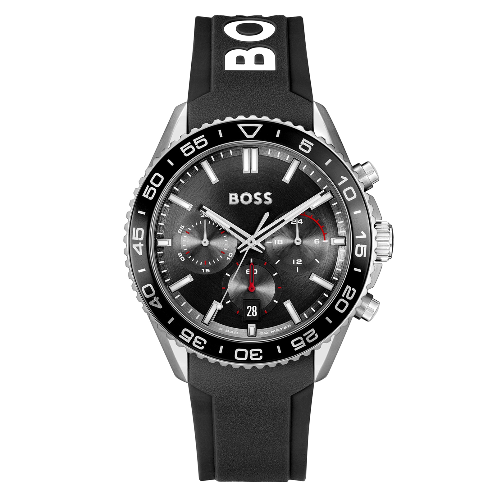 BOSS Runner 43mm Quartz Mens Watch Black Rubber
