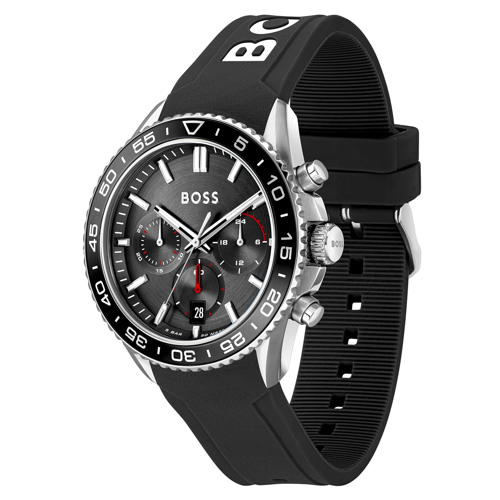 BOSS Runner 43mm Quartz Mens Watch Black Rubber
