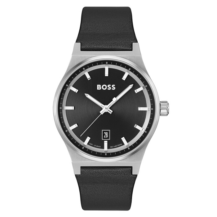 BOSS Candor Black Leather 41mm Mens Watch