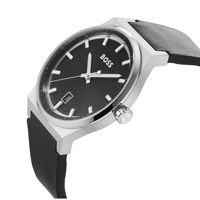 BOSS Candor Black Leather 41mm Mens Watch