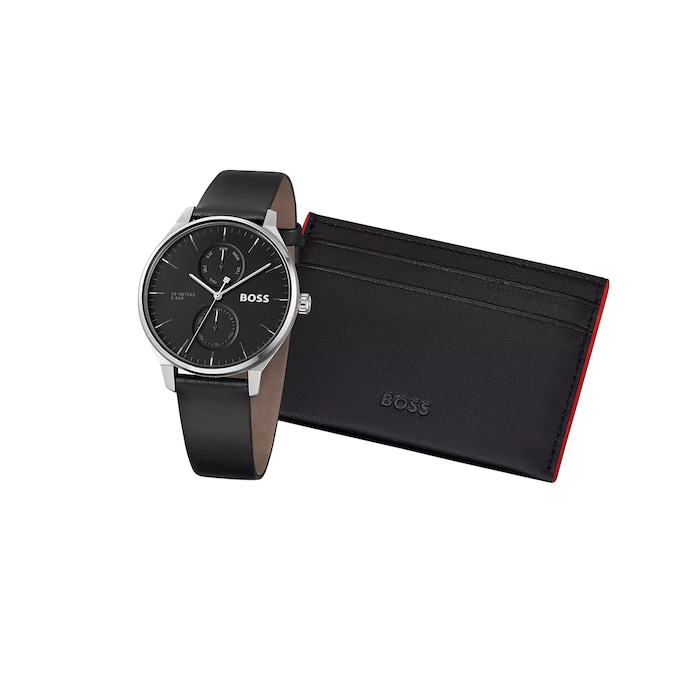 BOSS Tyler Leather Strap Watch & Card