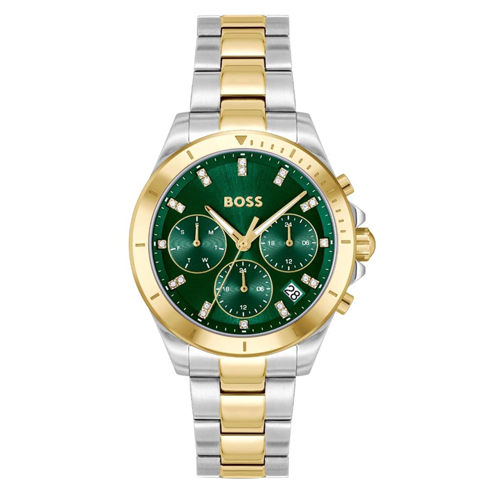 BOSS Alley Sport Lux Two Tone Crystal Green Dial Ladies Watch