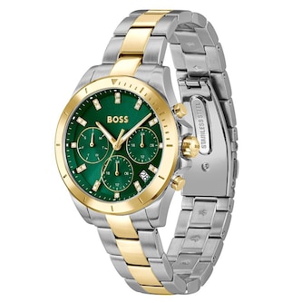 BOSS Alley Sport Lux Two Tone Crystal Green Dial Ladies Watch