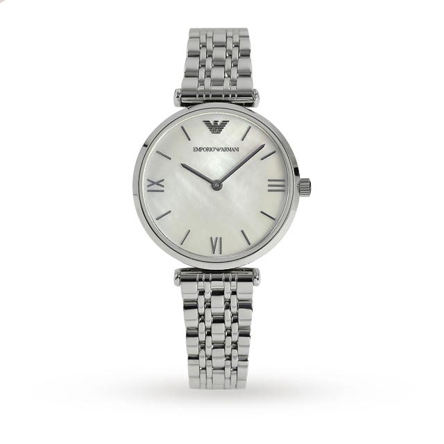 Emporio Armani T-Bar Stainless Steel and Mother of Pearl Tone Ladies Watch