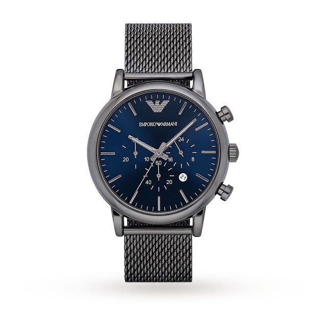 Emporio Armani Grey Mesh Blue Dial Gents Watch