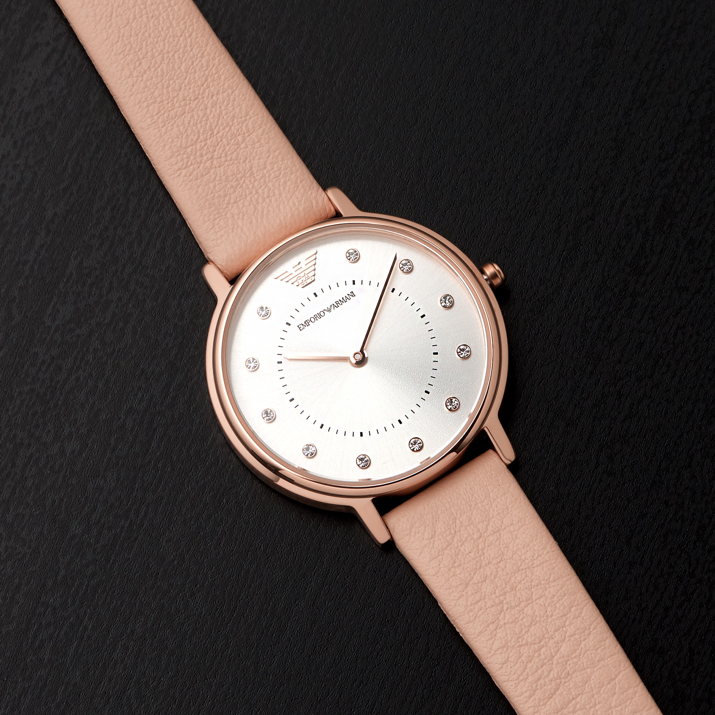 Women s Crystal Leather Pink Strap Watch