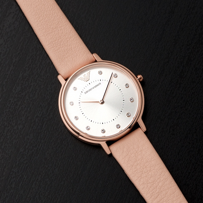 Emporio Armani Women's Crystal Leather Pink Strap Watch AR2510 | Goldsmiths