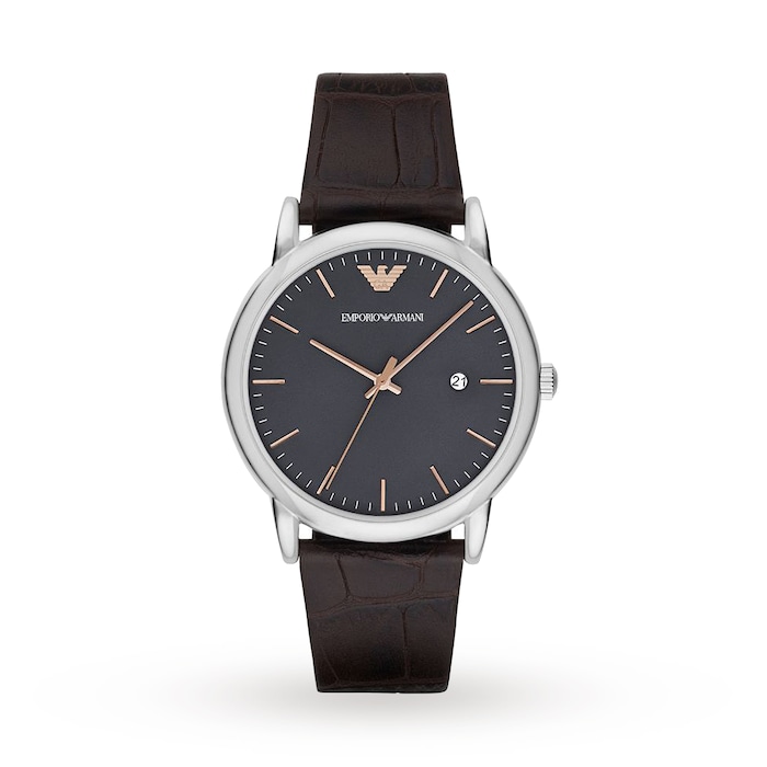 Emporio Armani Mens Dress Dark Brown Leather Strap Watch