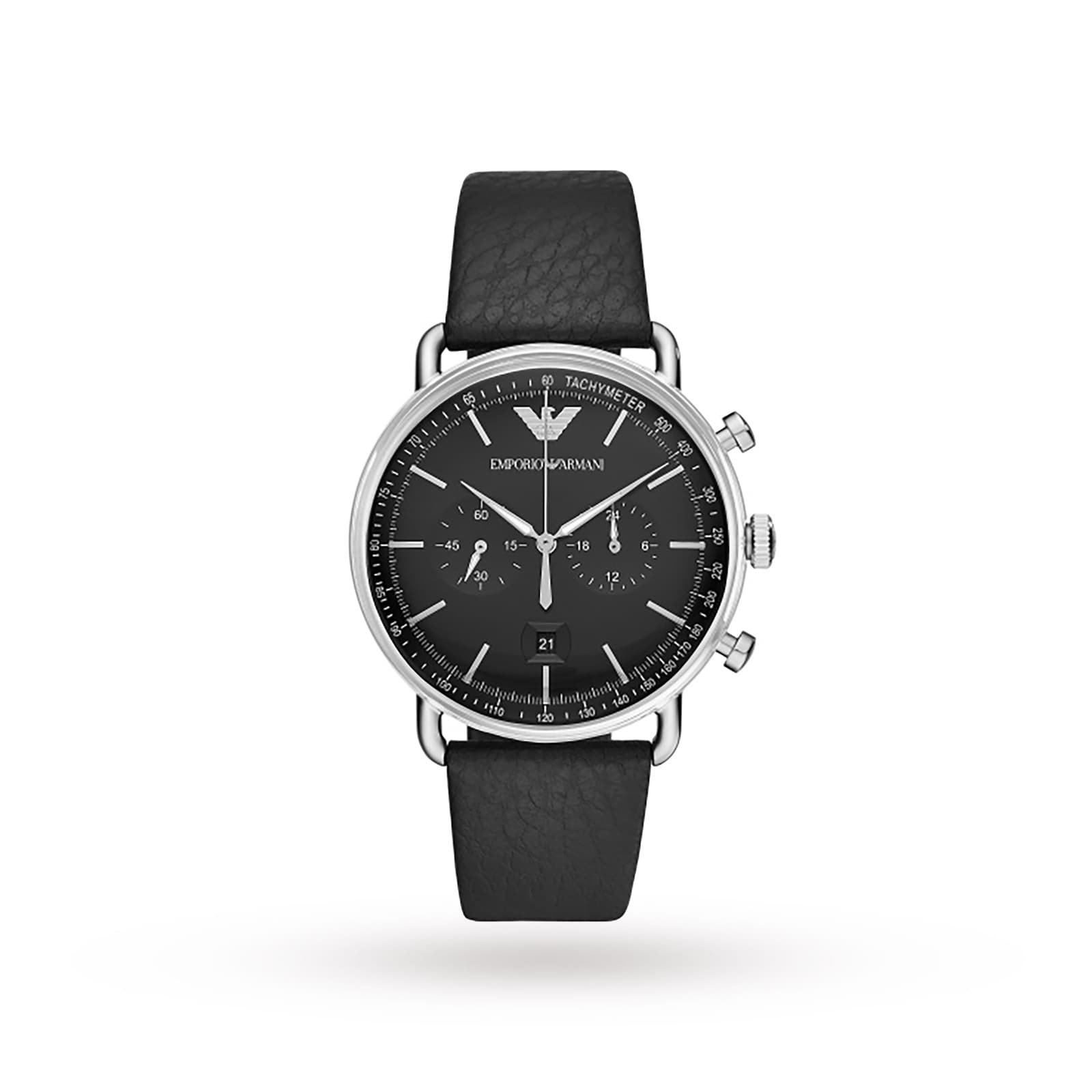 Emporio Armani Black Leather and Dial Gents Watch Emporio Armani Black Leather and Dial Gents Watch