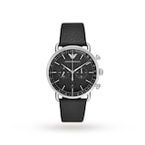 Emporio Armani Black Leather and Dial Gents Watch