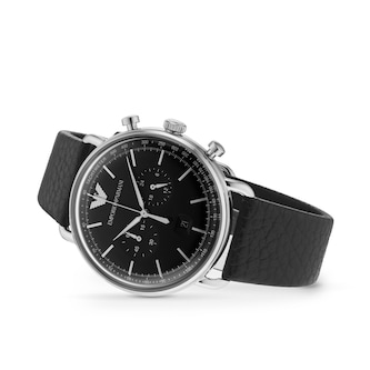 Emporio Armani Black Leather and Dial Gents Watch