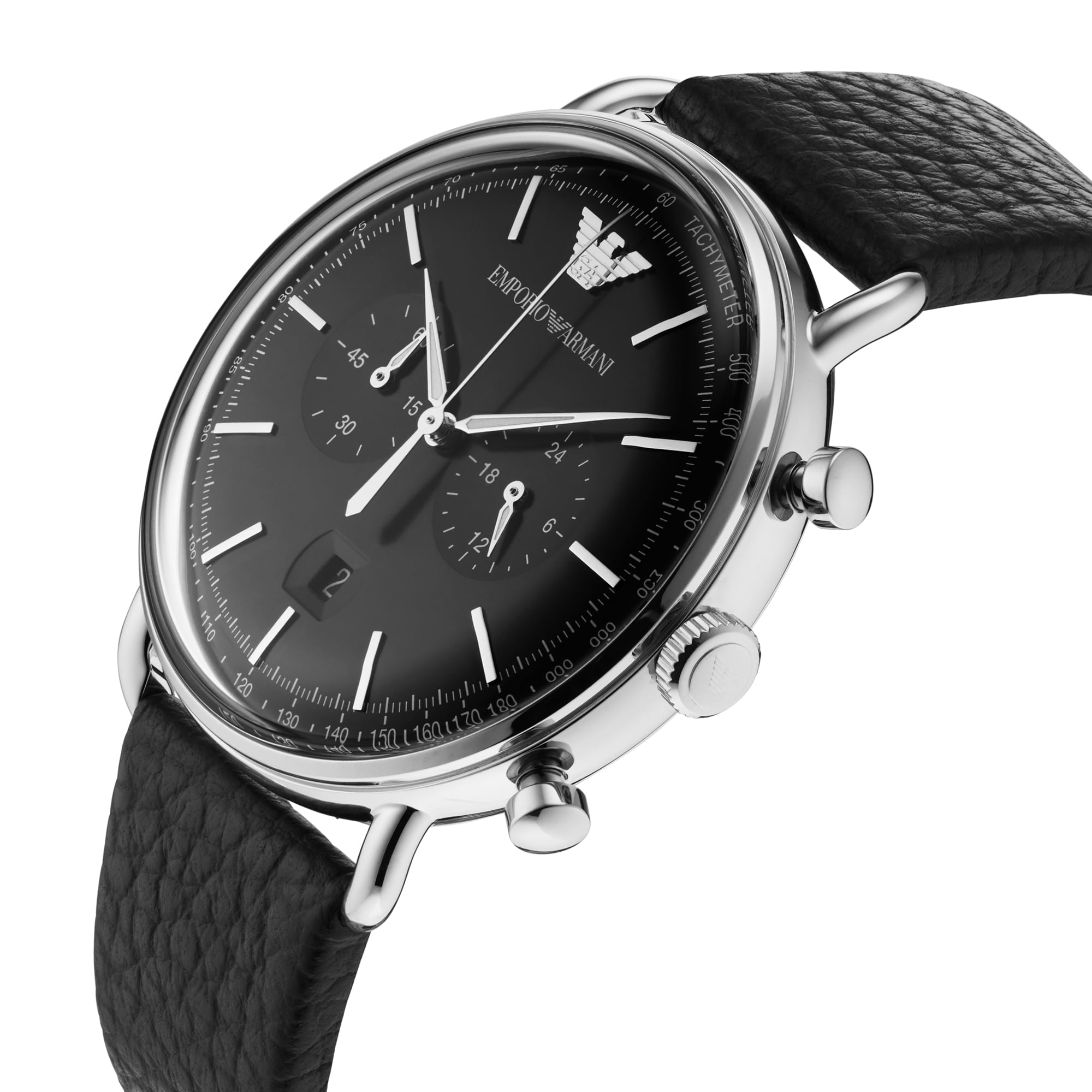 Emporio Armani Black Leather and Dial Gents Watch Emporio Armani Black Leather and Dial Gents Watch