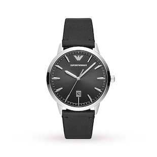 Emporio Armani Black Leather Gents Watch