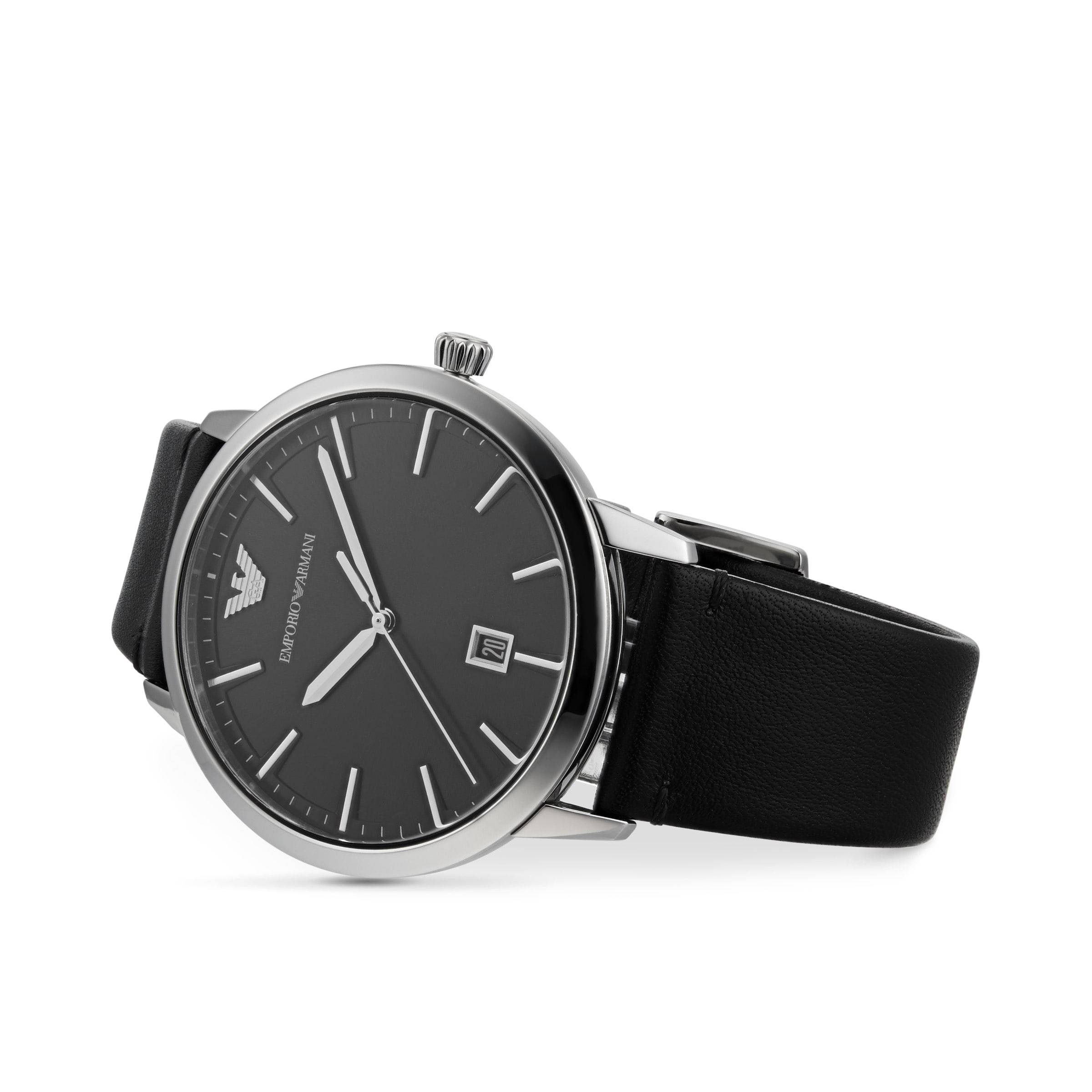 Armani watch discount black leather strap