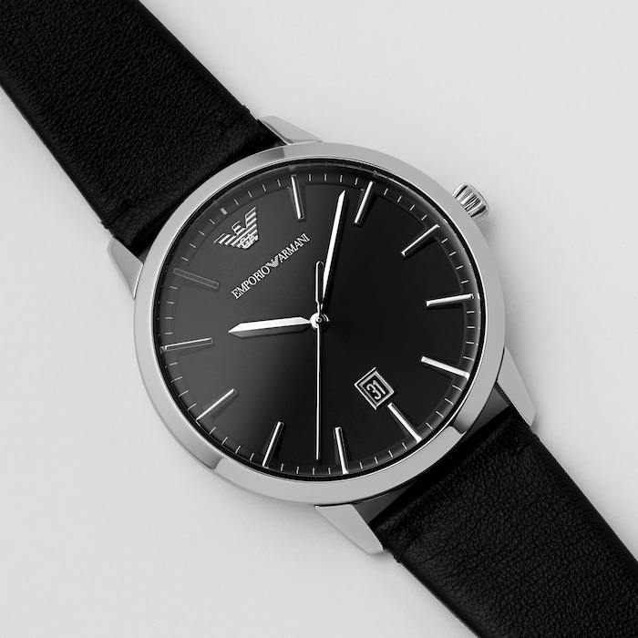 Emporio Armani Black Leather Gents Watch