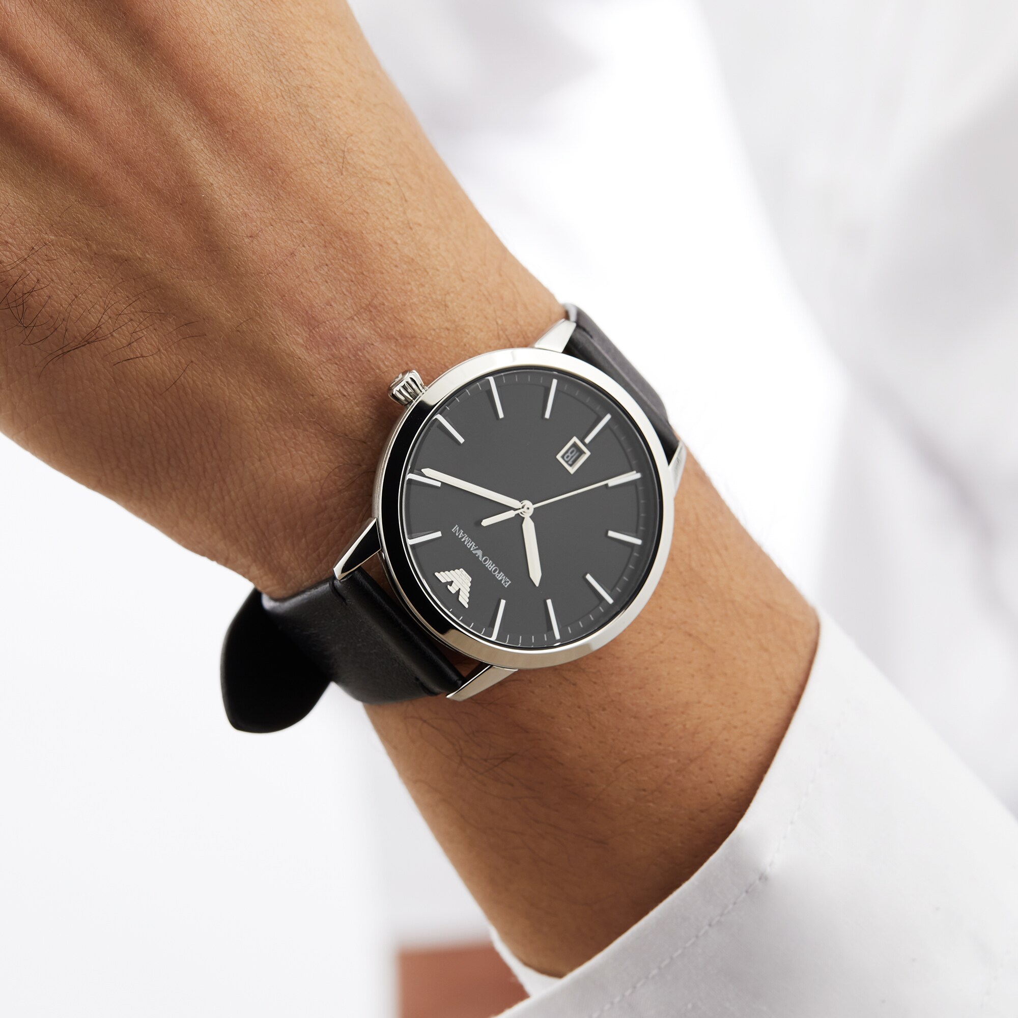 Emporio Armani Black Leather Gents Watch Emporio Armani Black Leather Gents Watch