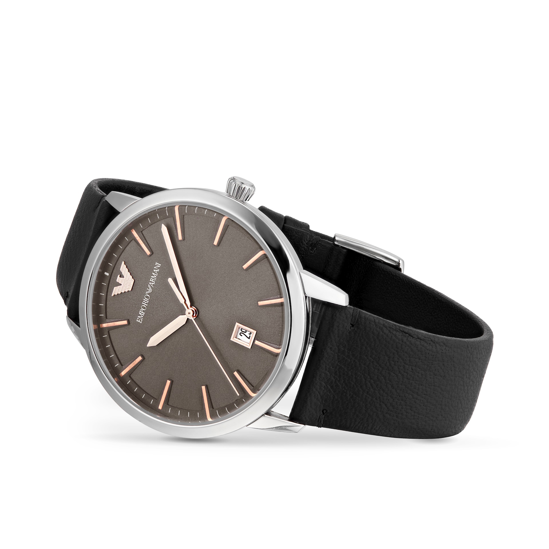 Emporio Armani Black Leather Gents Watch