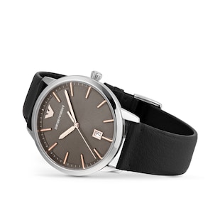 Emporio Armani Black Leather Gents Watch