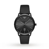 Emporio Armani Black Leather and Black Dial Gents Watch