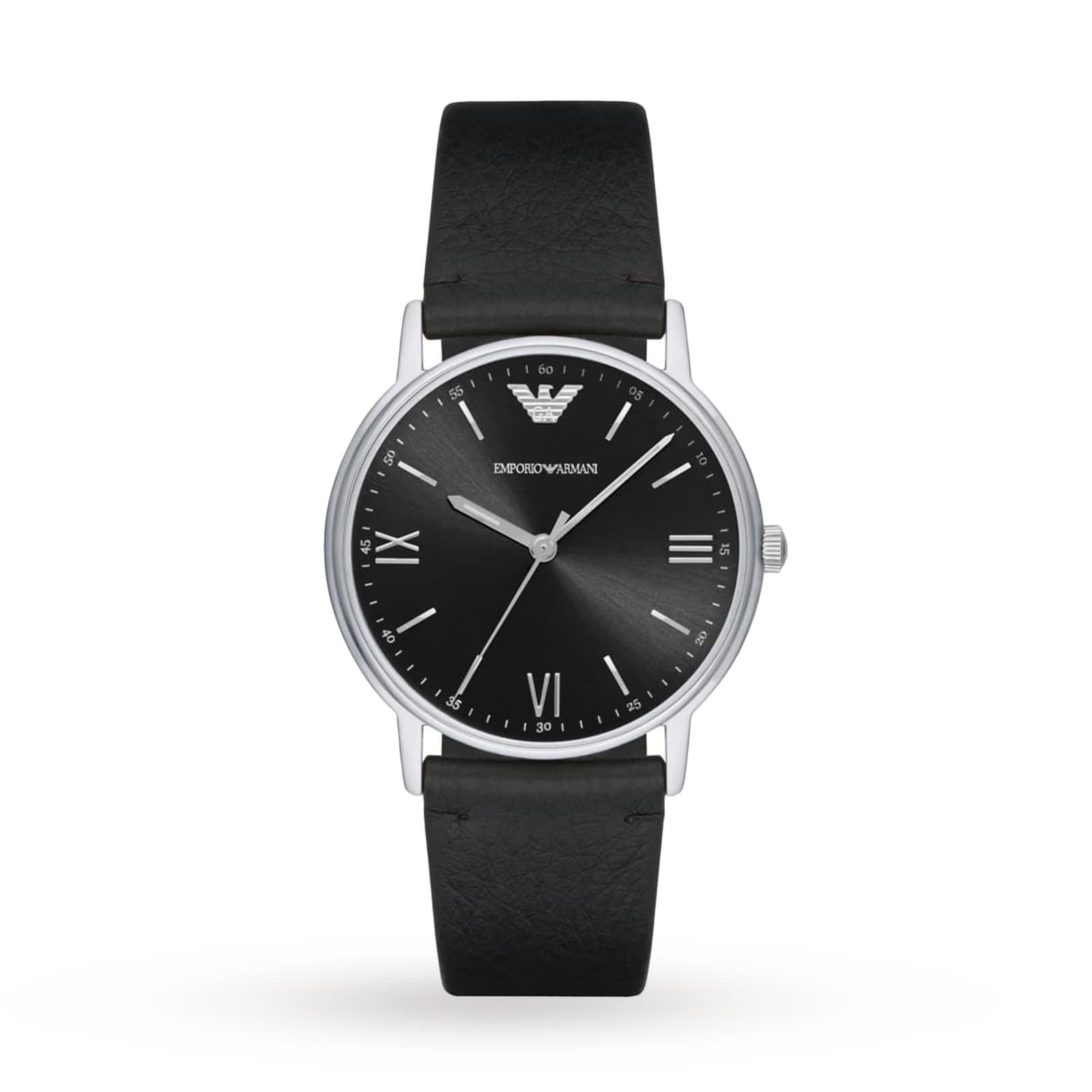 Armani watch deals black leather strap